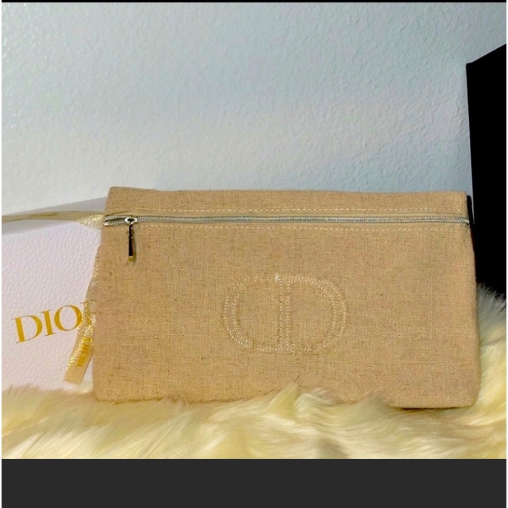 Christian Dior khaki cosmetic zip around bag